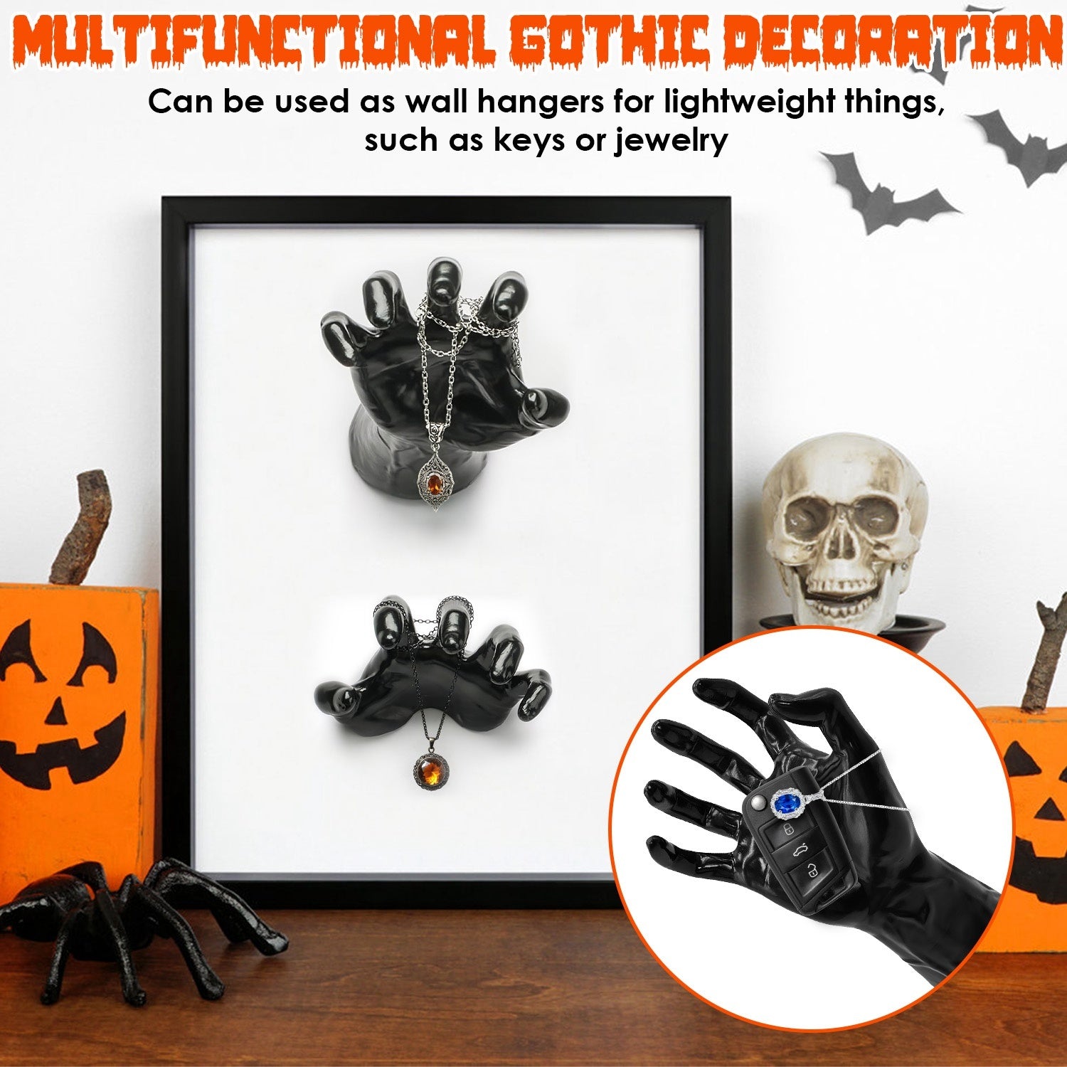 3 piece wall mounted reaching hands with LED candles Halloween decor USA